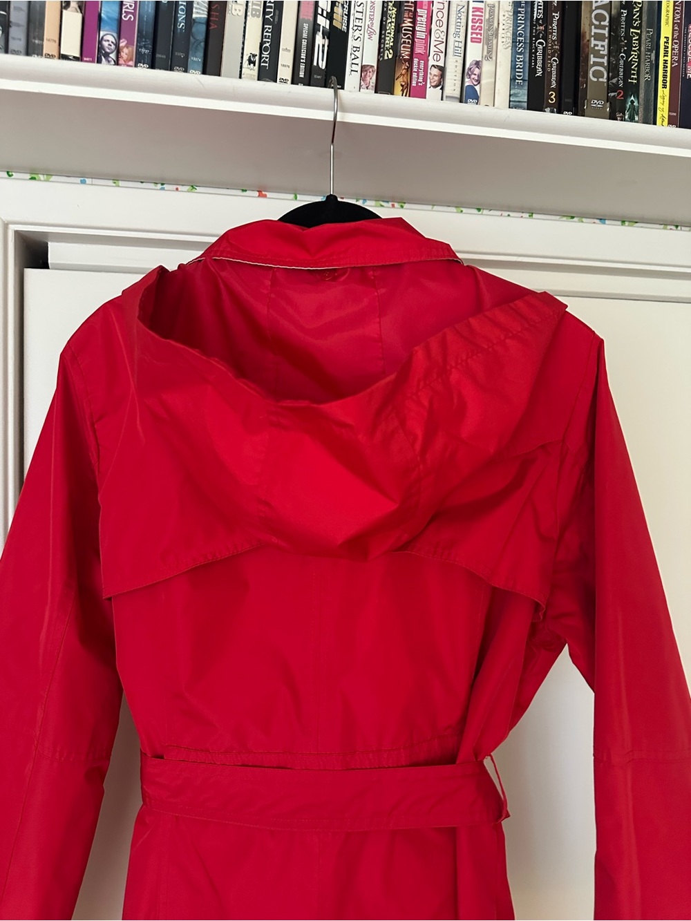 Jones New York Vibrant Red Double-Breasted Trench Coat with Belt - Picture 3 of 4